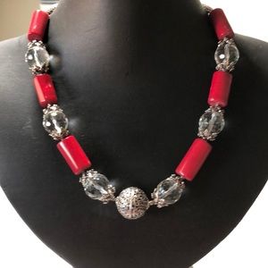 Coral and Clear Quarts Artisan Necklace -- NWOT